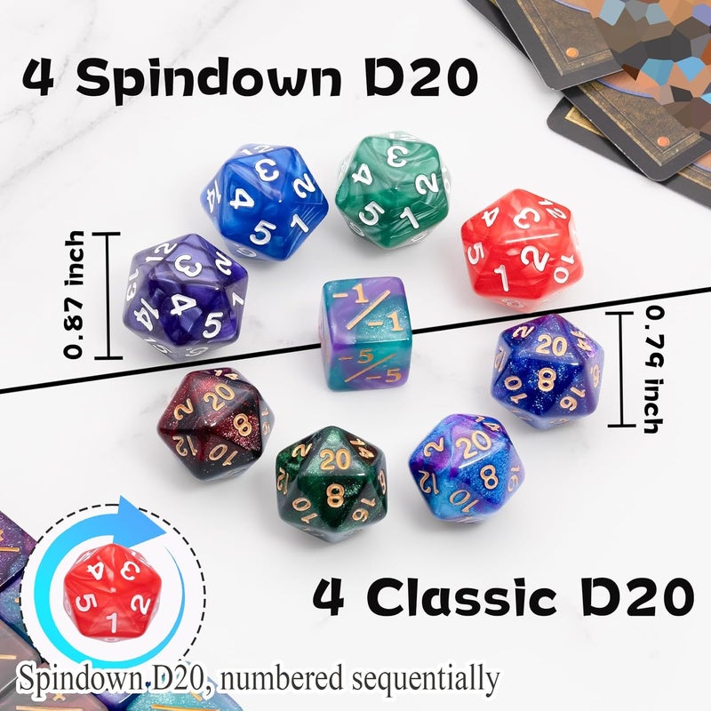 Tinzum 68 Pieces MTG Dice Counters Set, Plus 1 Life Counter Ability Keyword Shield Token with Spindown Dice & D20 for MTG, Magic Cards Gaming Accessories - Image 3